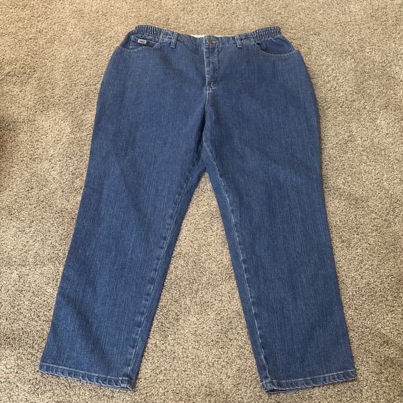 Vintage Lee Relaxed Fit Straight Leg Womens  Mom Jeans 20W Elastic Waist Y2K 90s - Picture 1 of 10